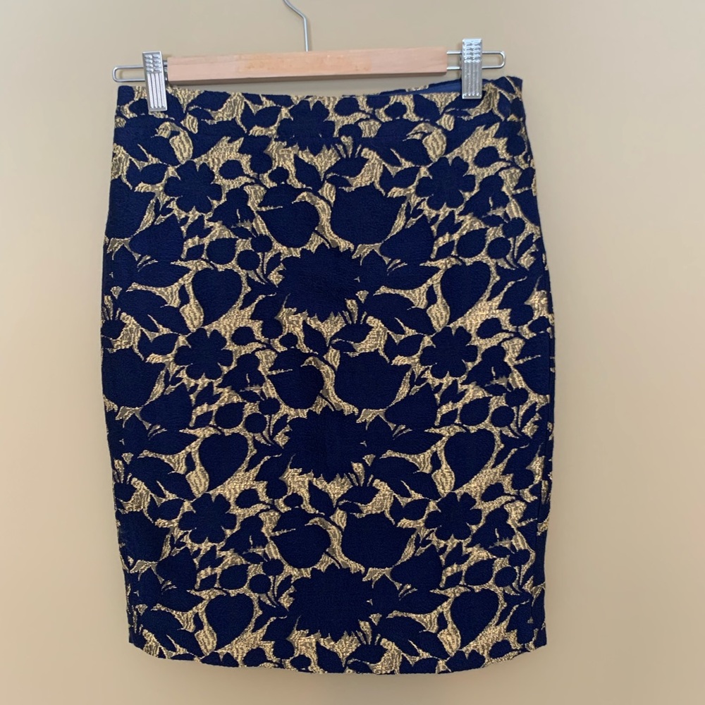 NWT J Crew Jacquard Gold Pencil Skirt 00